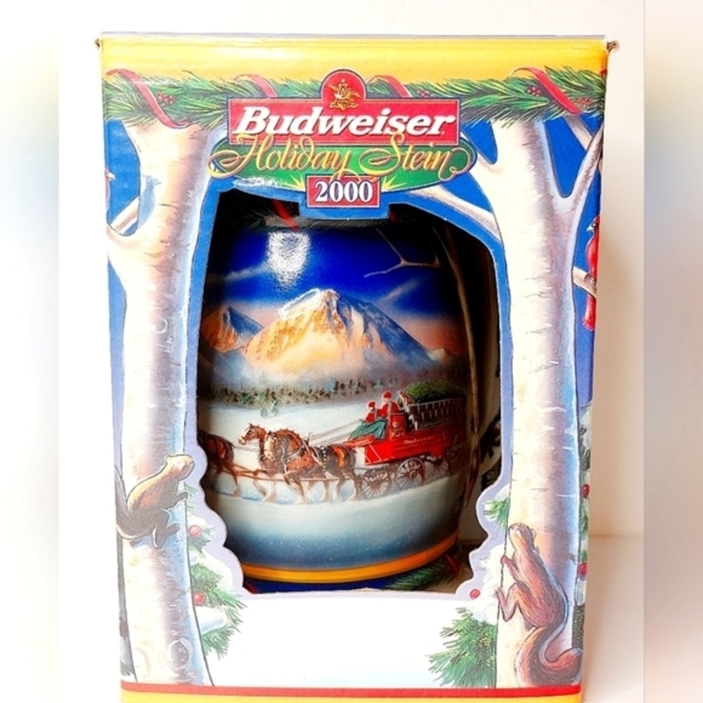 BUDWEISER 2000‎ Holiday Christmas STEIN Beer MUG Holiday in the Mountains